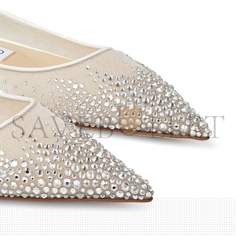JIMMY CHOO LOVE FLAT WHITE DEGRADE CRYSTAL MESH FLATS LOVEFLATNYT